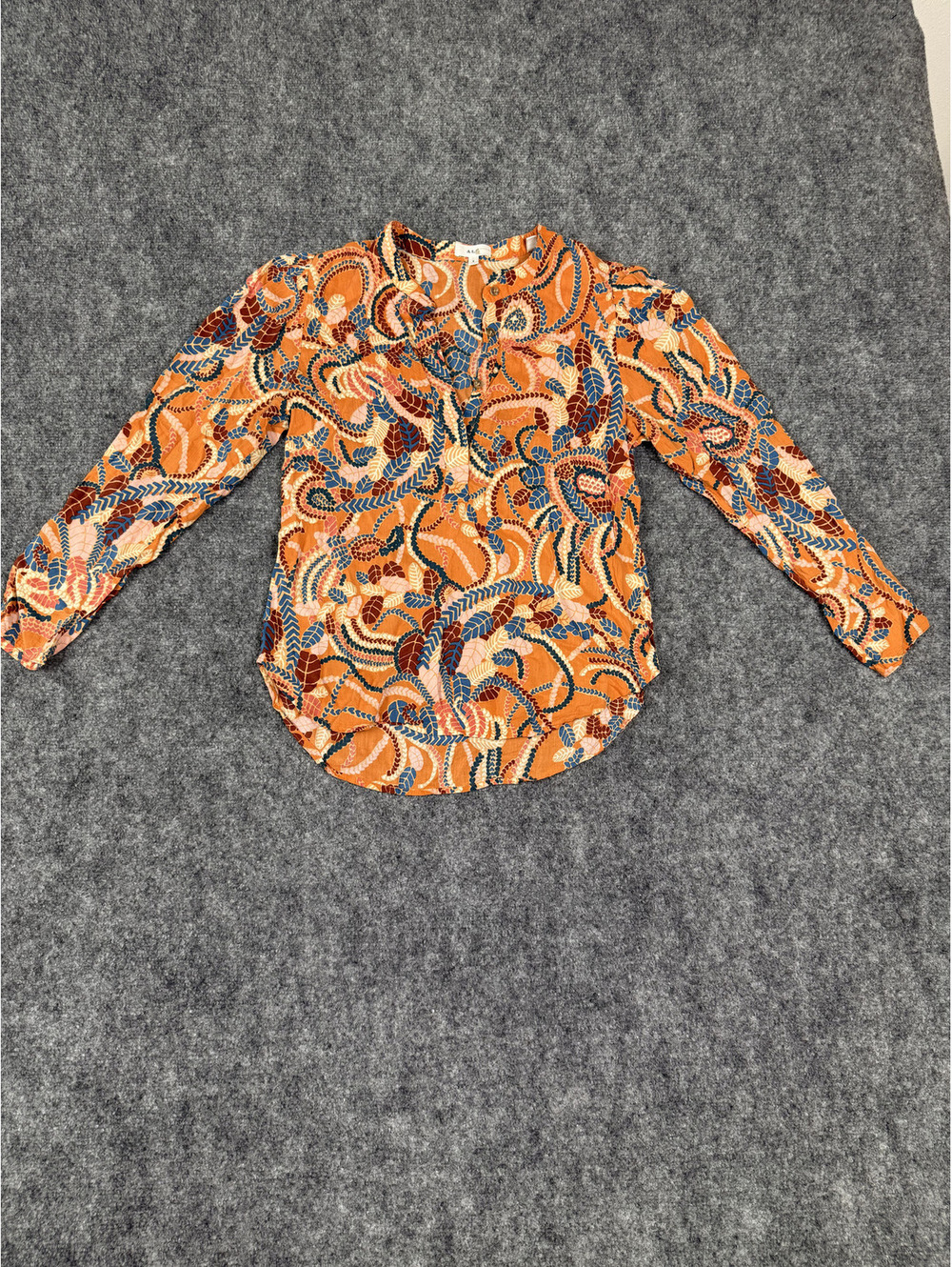 A.L.C. Women's Size 6 Orange Patterned Long Sleeve Blouse